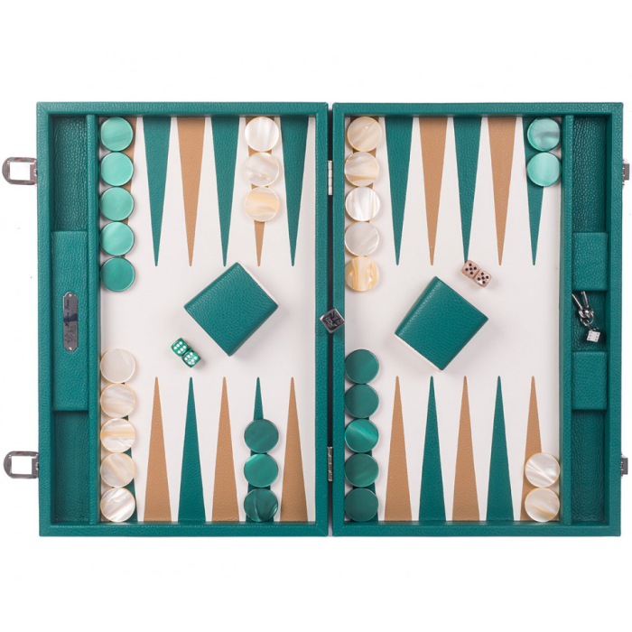 Exclusive backgammon set "Baptiste" made of leather, green, large